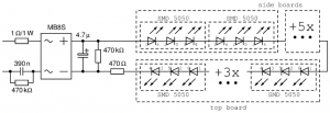 Circuit diagram over the 2.2 W LED light bulb.