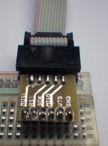 My very own AVR ISP adapter on a breadboard.