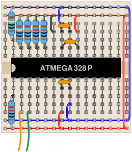 A sketch of the test circuit on a breadboard.