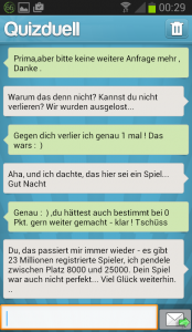 Interessante Chat-Unterhaltung nach dem Spiel. Irgendwie nimmt mein Gegner das Spiel etwas zu ernst...