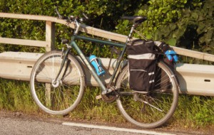 The geocycle parked at the bridge over Erikssund.