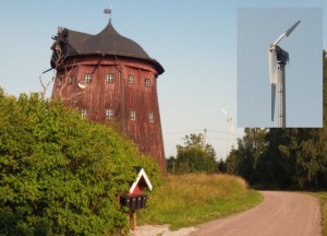 Two generations of wind power engines - both with broken wings.