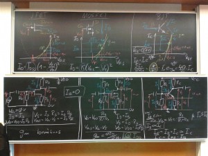 Blackboards during the last lecture in the course Electronics I.