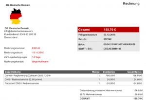 Fake-Rechnung von .DE DEUTSCHE DOMAIN