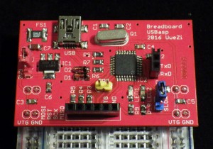 The breadboard-mounted USBasp.