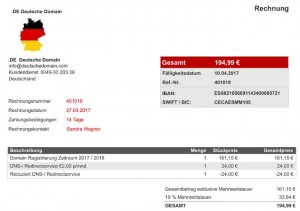"Rechnung" der .DE Deutsche Domain