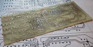 The etched, drilled and tinned circuit board.